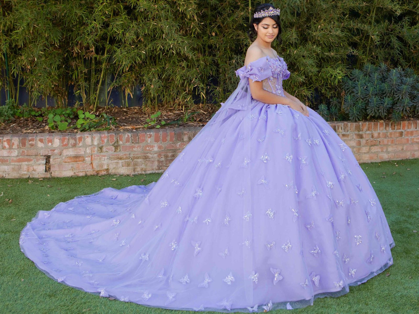 Beadwork Butterfly Sleeve Quinceanera Dress by Cinderella Couture USA AS8350J