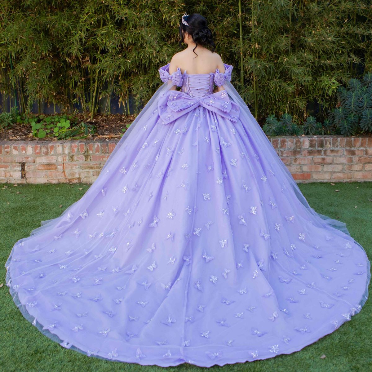 Beadwork Butterfly Sleeve Quinceanera Dress by Cinderella Couture USA AS8350J