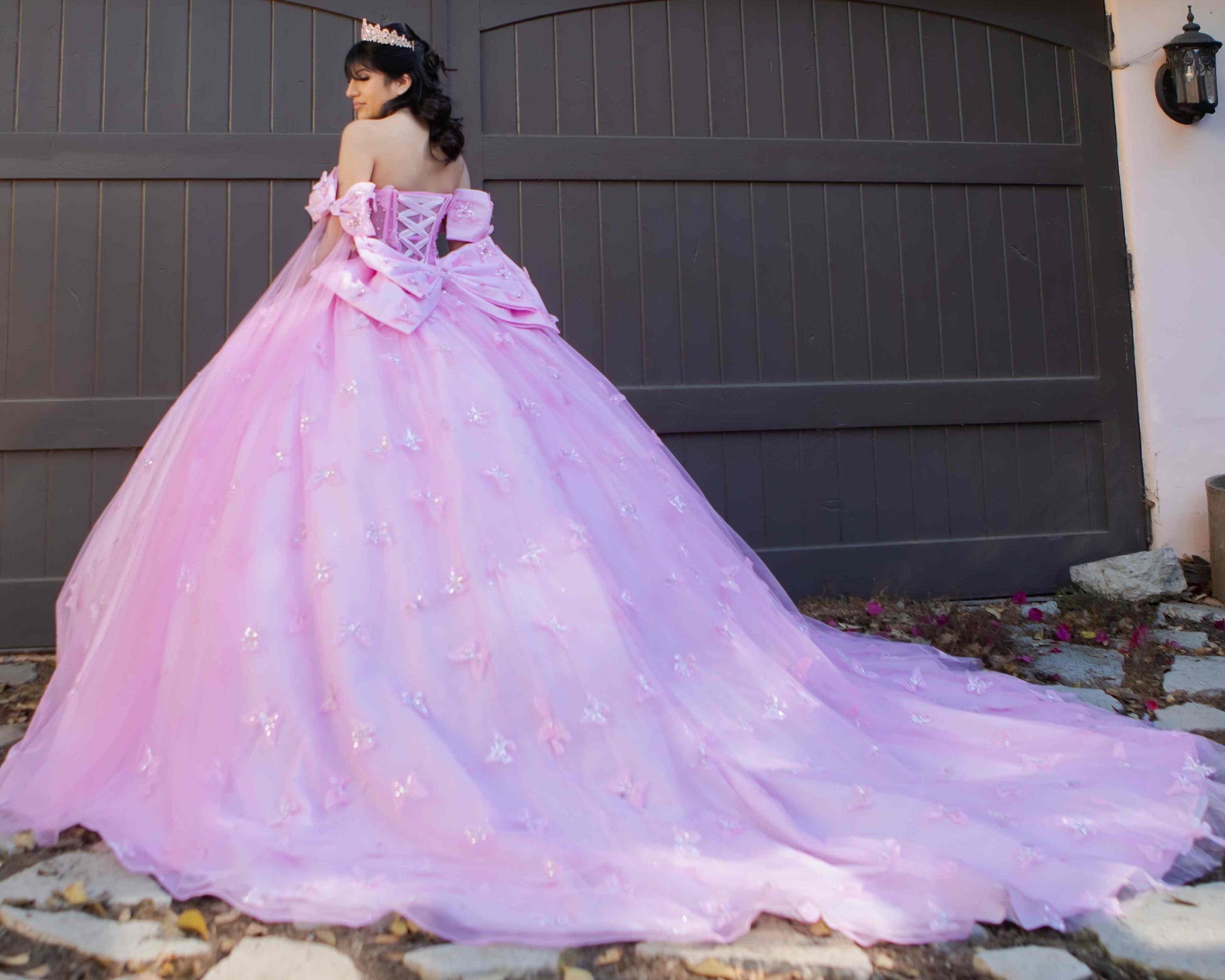 cinderella quinceanera dress pink OFF THE SHOULDER LONG TAIL QUINCEANERA GOWN BY CINDERELLA COUTURE 8370J ROSE GOLD / XL
