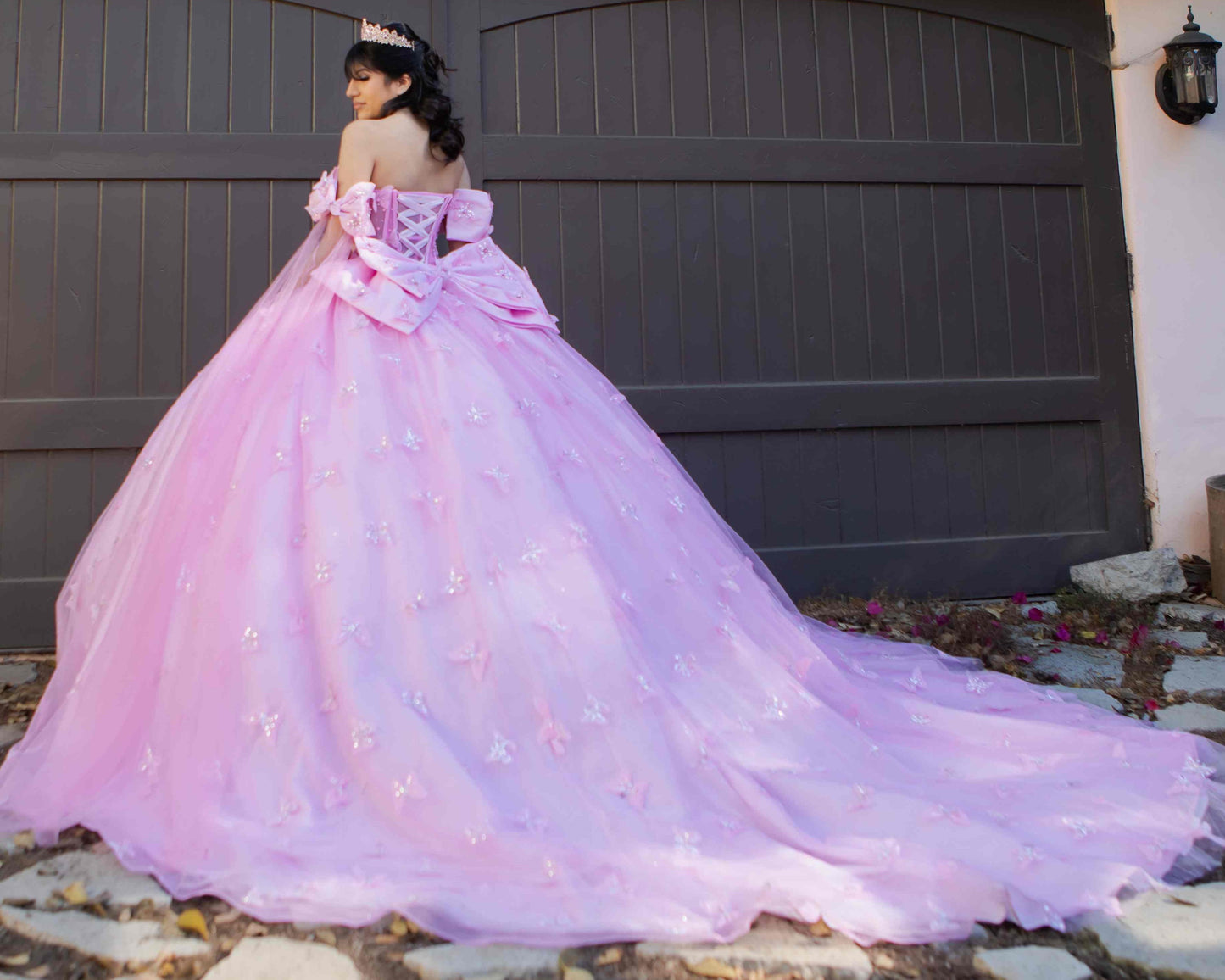 Beadwork Butterfly Sleeve Quinceanera Dress by Cinderella Couture USA AS8350J