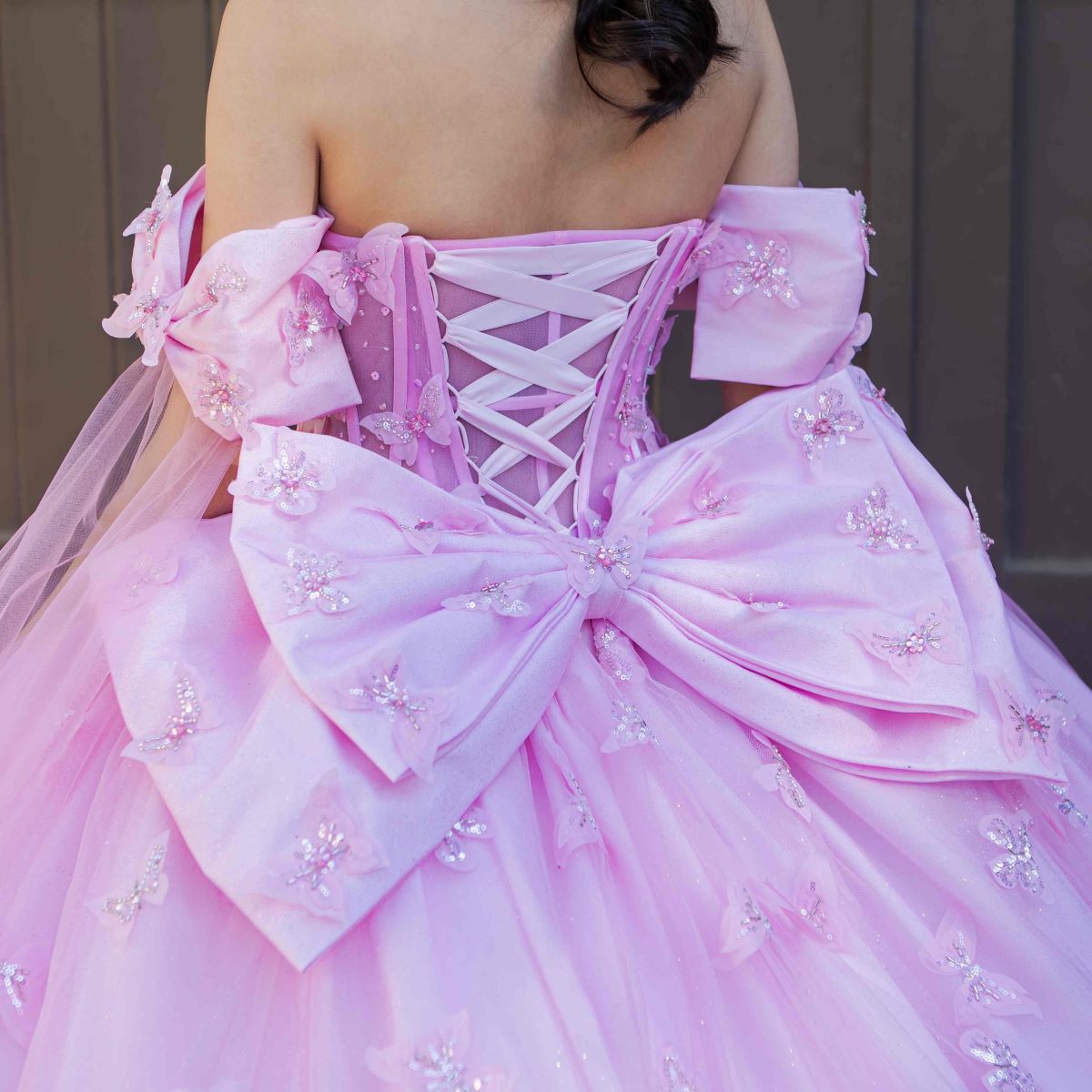 Beadwork Butterfly Sleeve Quinceanera Dress by Cinderella Couture USA AS8350J