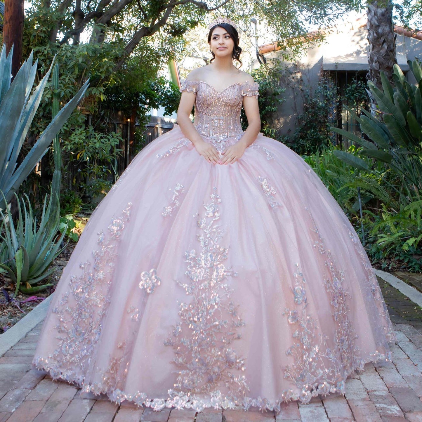 Floral Appliques Off Shoulder Quinceanera Dress by Cinderella Couture USA AS8370J