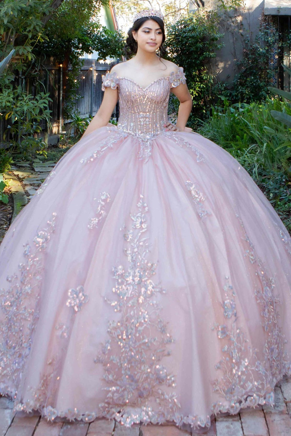 Floral Appliques Off Shoulder Quinceanera Dress by Cinderella Couture USA AS8370J