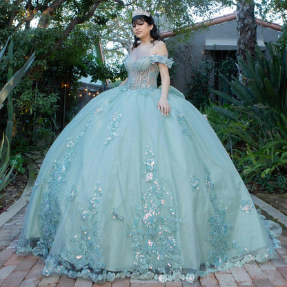 Floral Appliques Off Shoulder Quinceanera Dress by Cinderella Couture USA AS8370J