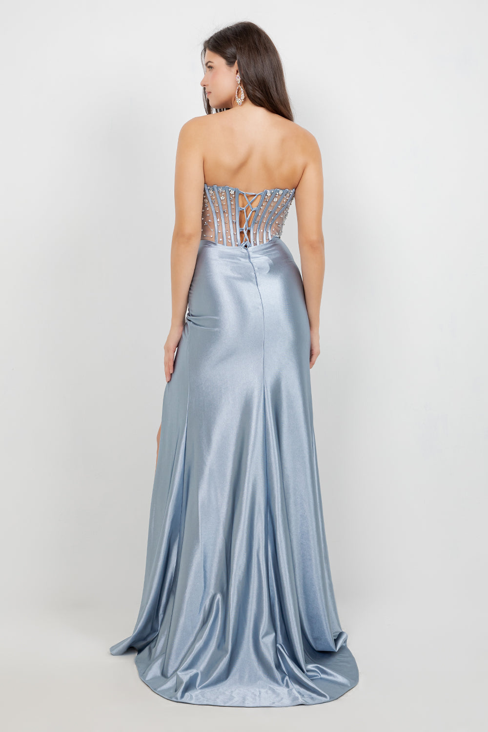 Stone Strapless Corset Slit Dress by Cinderella Couture USA AS8449J