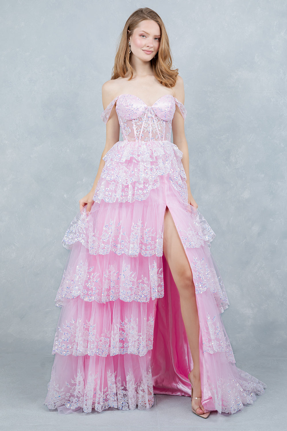 Off Shoulder Ruffled A-Line Dress by Cinderella Couture USA AS8499J