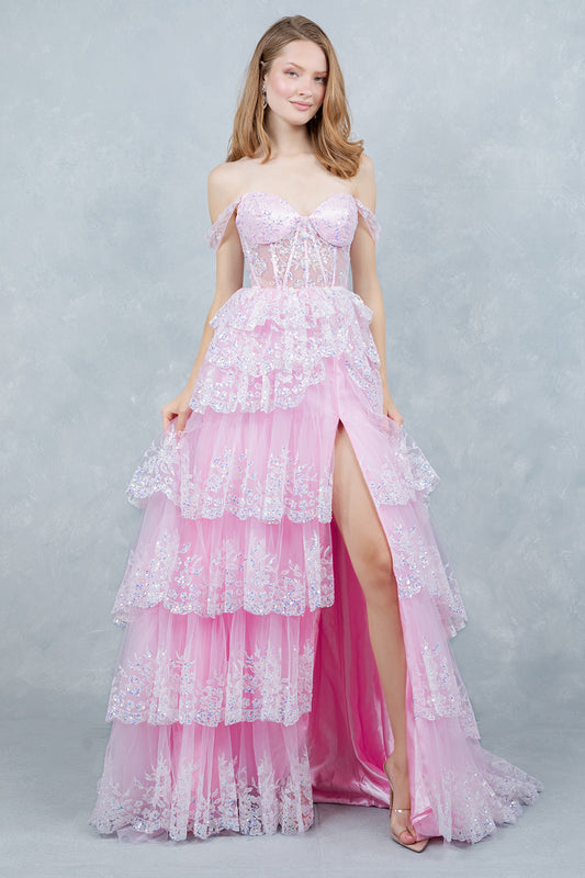 Off Shoulder Ruffled A-Line Dress by Cinderella Couture USA AS8499J