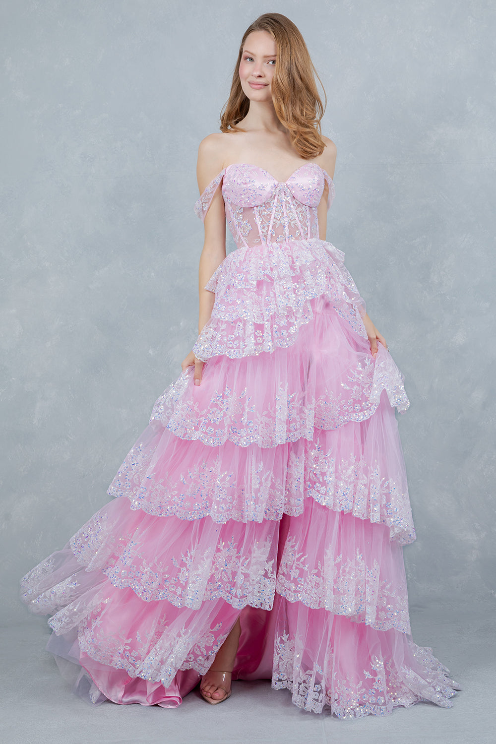 Off Shoulder Ruffled A-Line Dress by Cinderella Couture USA AS8499J
