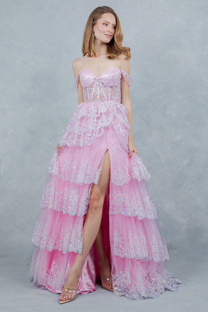 Off Shoulder Ruffled A-Line Dress by Cinderella Couture USA AS8499J