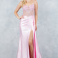 Floral Corset Drape Leg Slit Dress by Cinderella Couture USA AS8593J