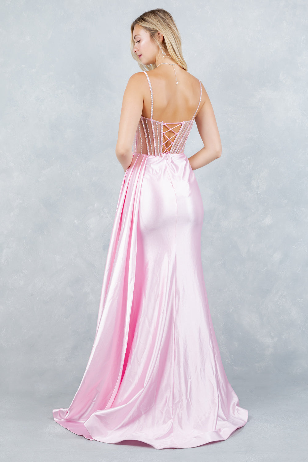 Floral Corset Drape Leg Slit Dress by Cinderella Couture USA AS8593J