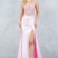 Floral Corset Drape Leg Slit Dress by Cinderella Couture USA AS8593J
