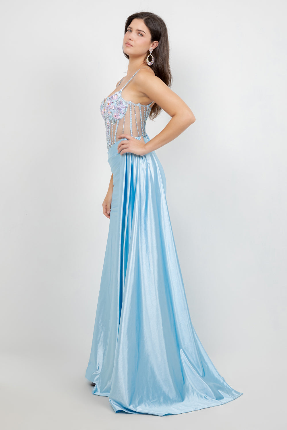 Floral Corset Drape Leg Slit Dress by Cinderella Couture USA AS8593J
