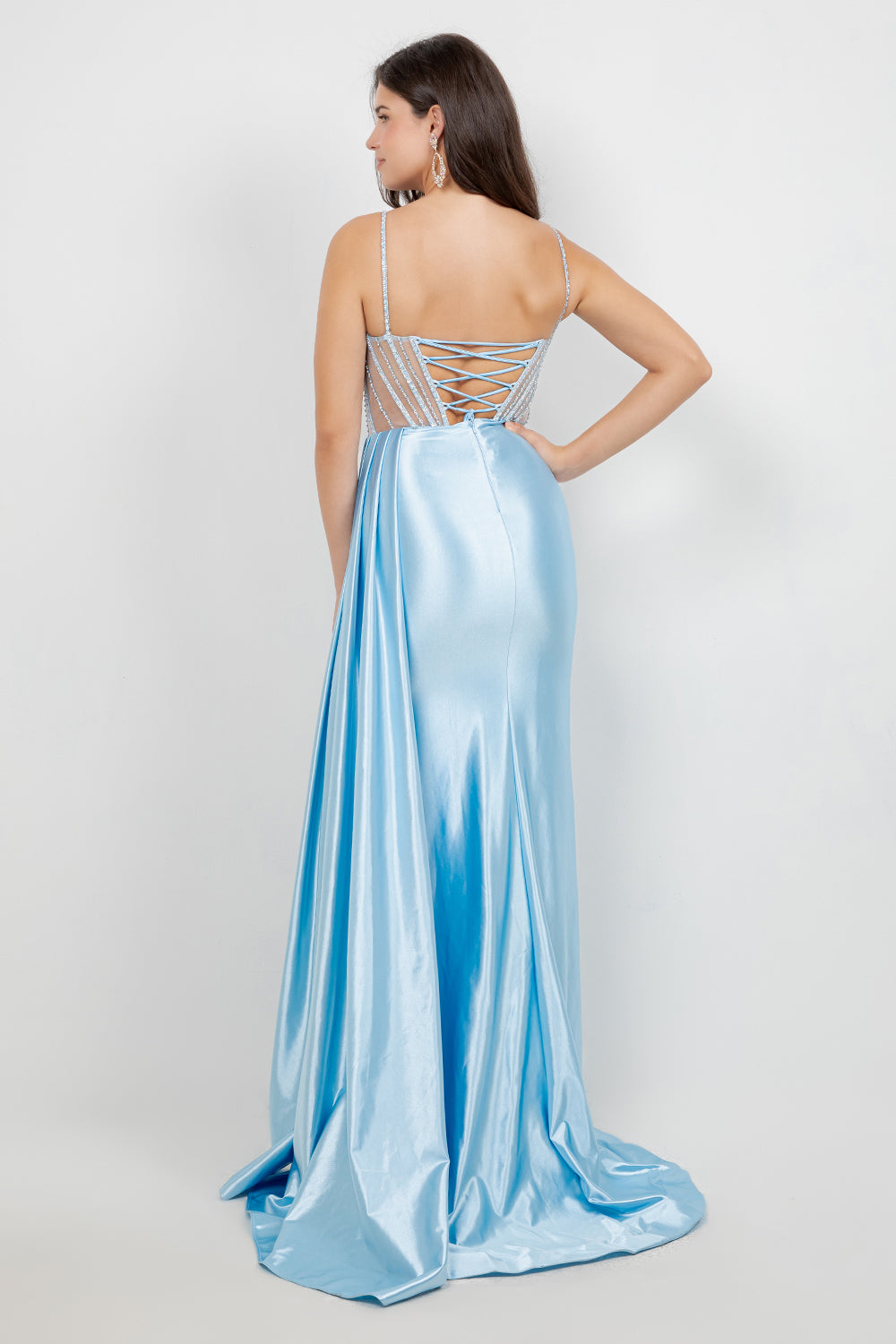 Floral Corset Drape Leg Slit Dress by Cinderella Couture USA AS8593J