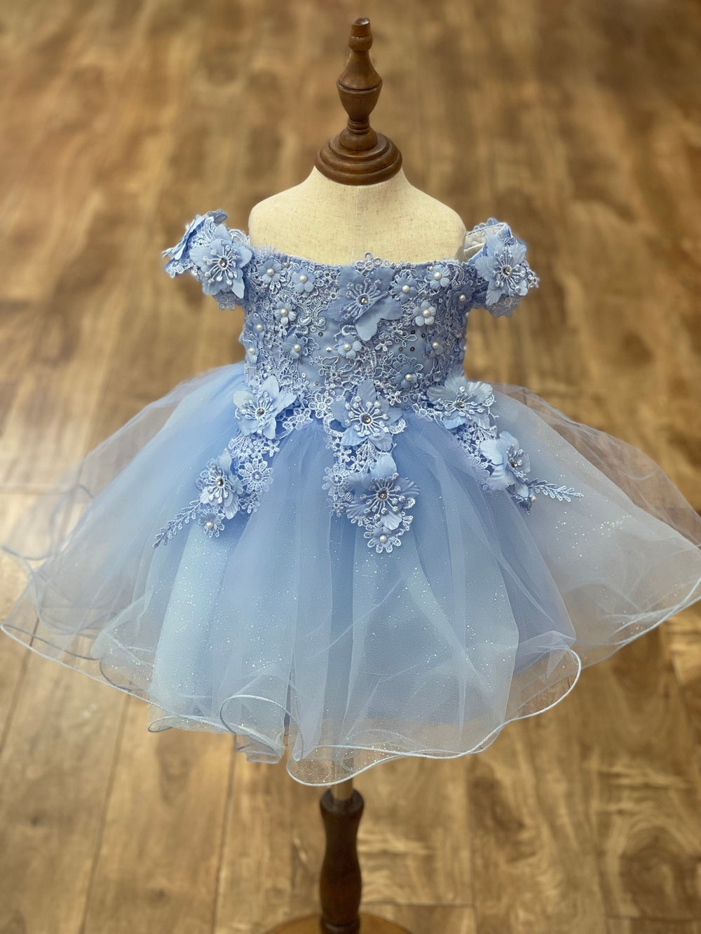 Off the Shoulder Floral Lace Tulle Baby Party Dress by Cinderella Couture USA AS9085B