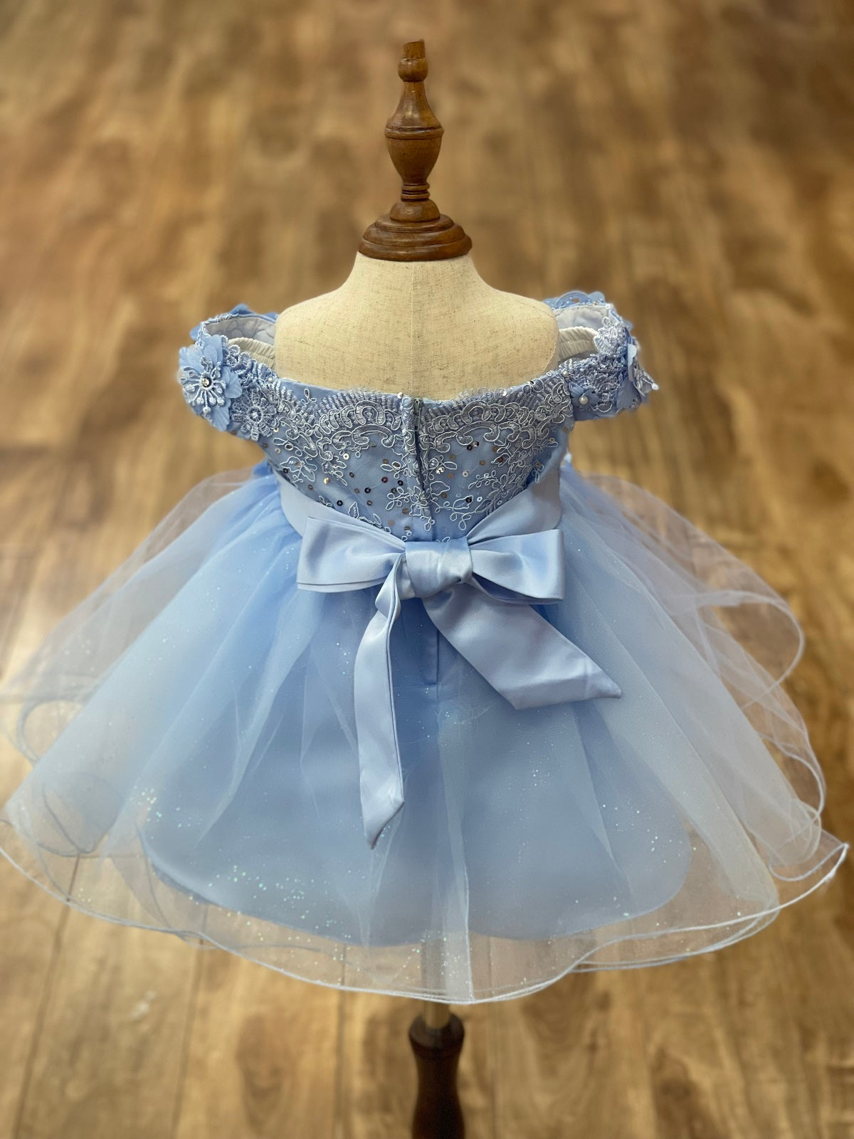 Off the Shoulder Floral Lace Tulle Baby Party Dress by Cinderella Couture USA AS9085B