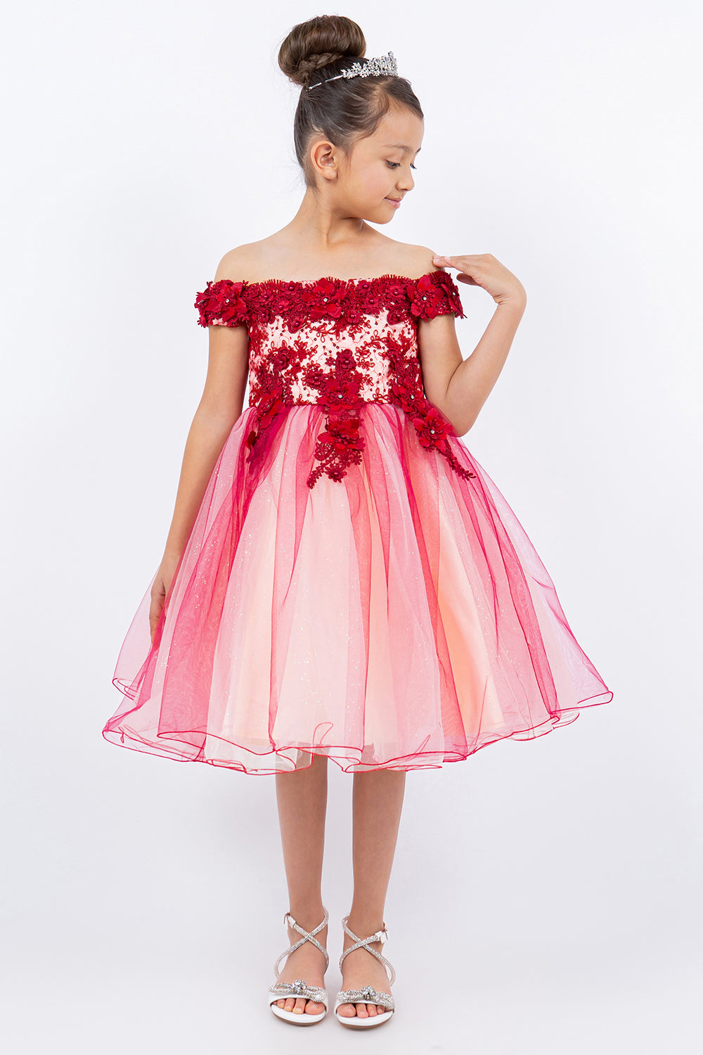 Off Shoulder Glitter Tulle Flower Girl Dress by Cinderella Couture USA AS9130