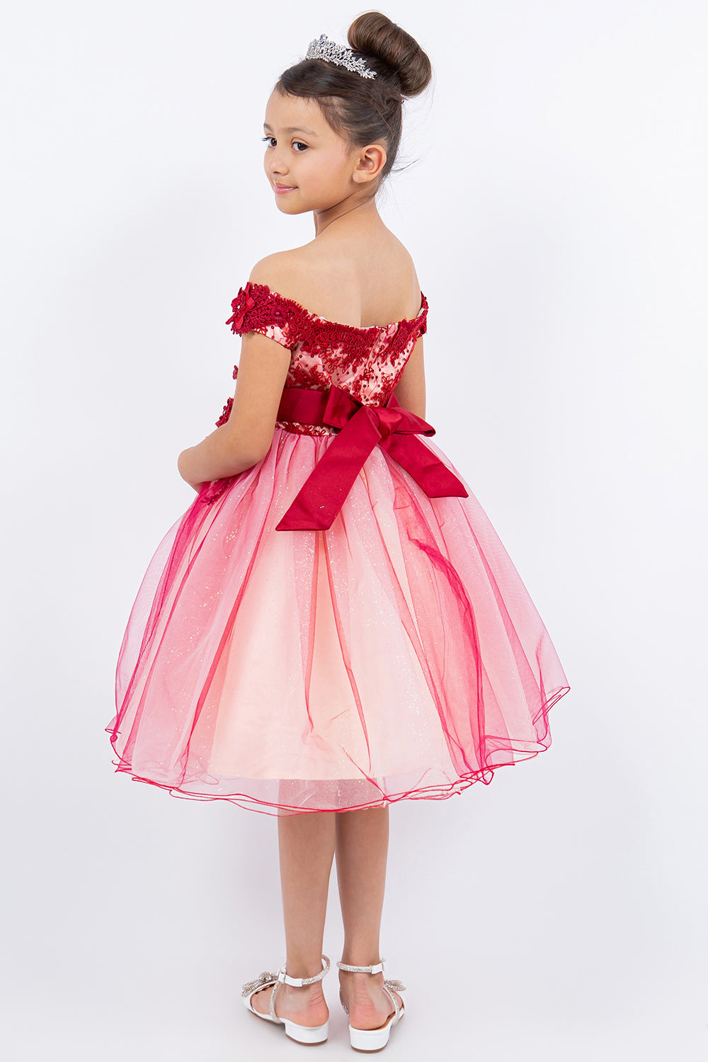 Off Shoulder Glitter Tulle Flower Girl Dress by Cinderella Couture USA AS9130