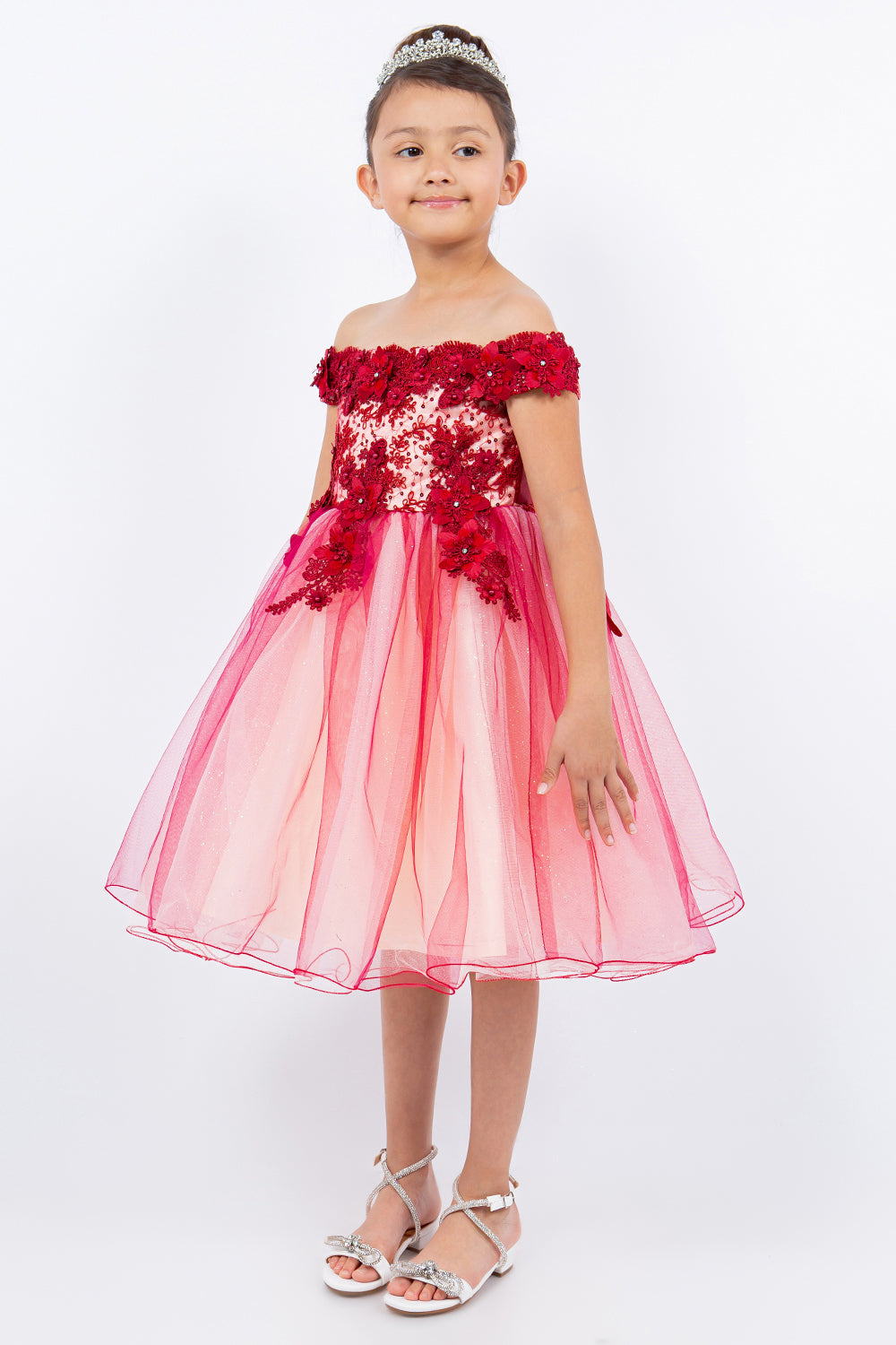 Off Shoulder Glitter Tulle Flower Girl Dress by Cinderella Couture USA AS9130