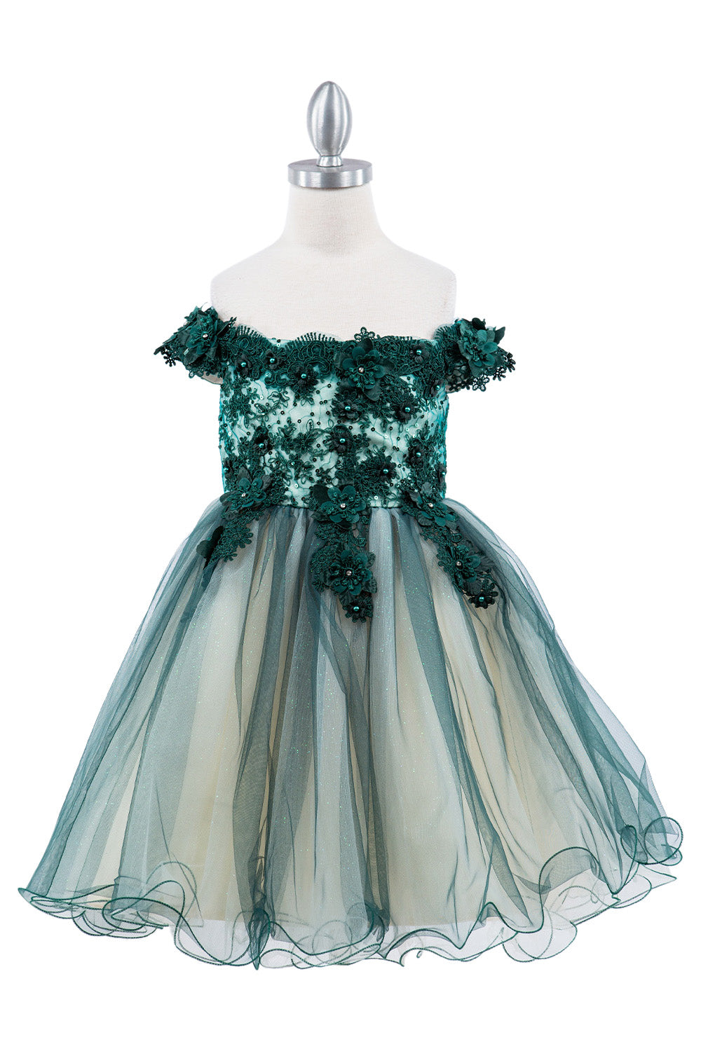 Off Shoulder Glitter Tulle Flower Girl Dress by Cinderella Couture USA AS9130