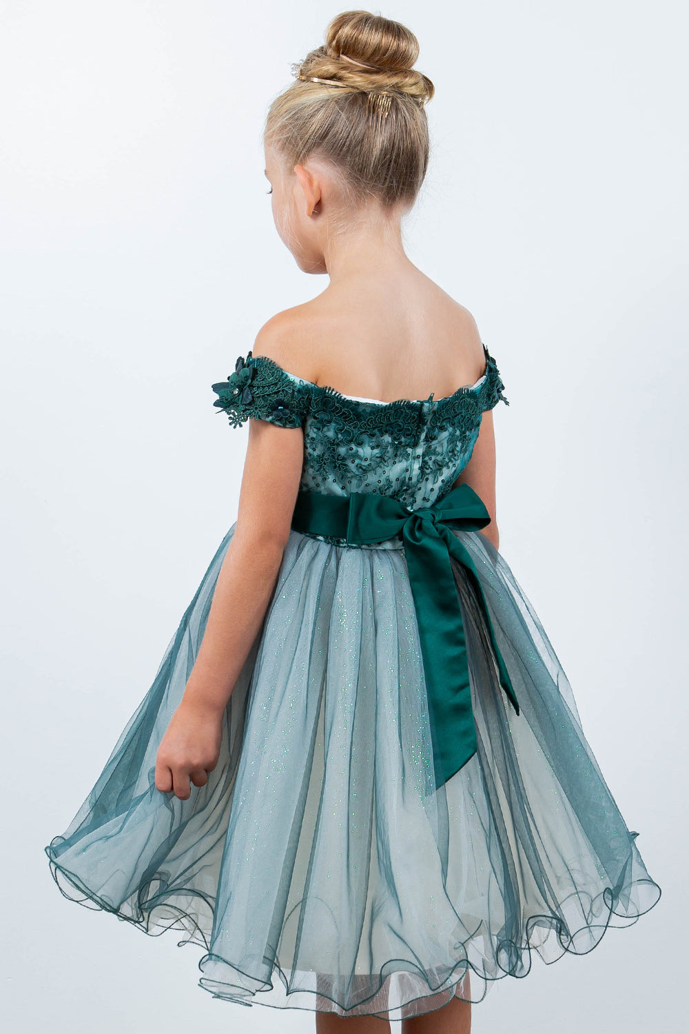 Off Shoulder Glitter Tulle Flower Girl Dress by Cinderella Couture USA AS9130