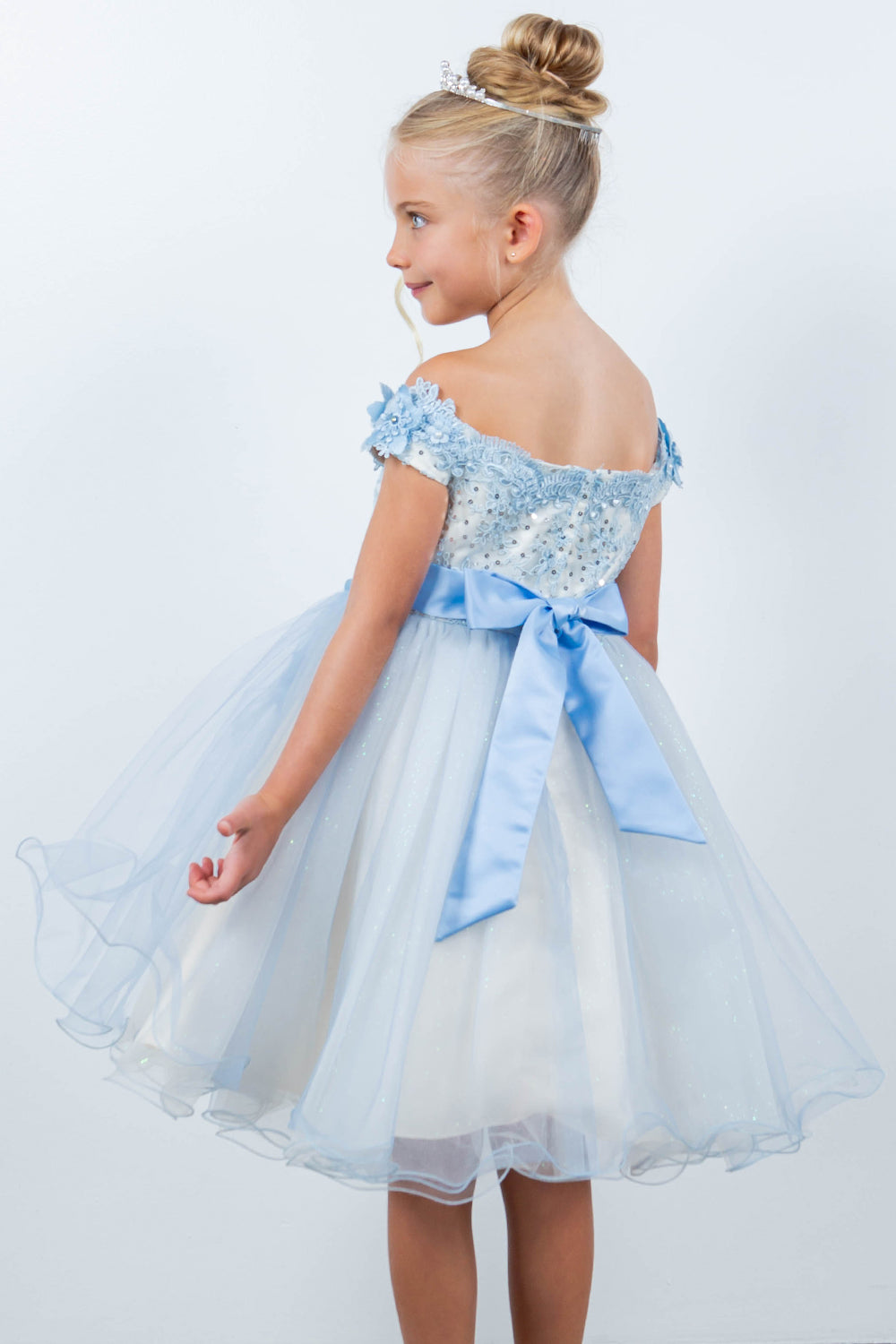 Off Shoulder Glitter Tulle Flower Girl Dress by Cinderella Couture USA AS9130