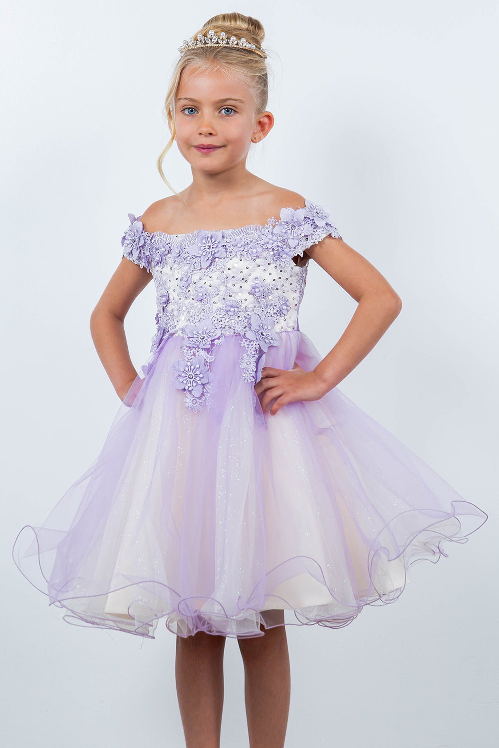 Off Shoulder Glitter Tulle Flower Girl Dress by Cinderella Couture USA AS9130