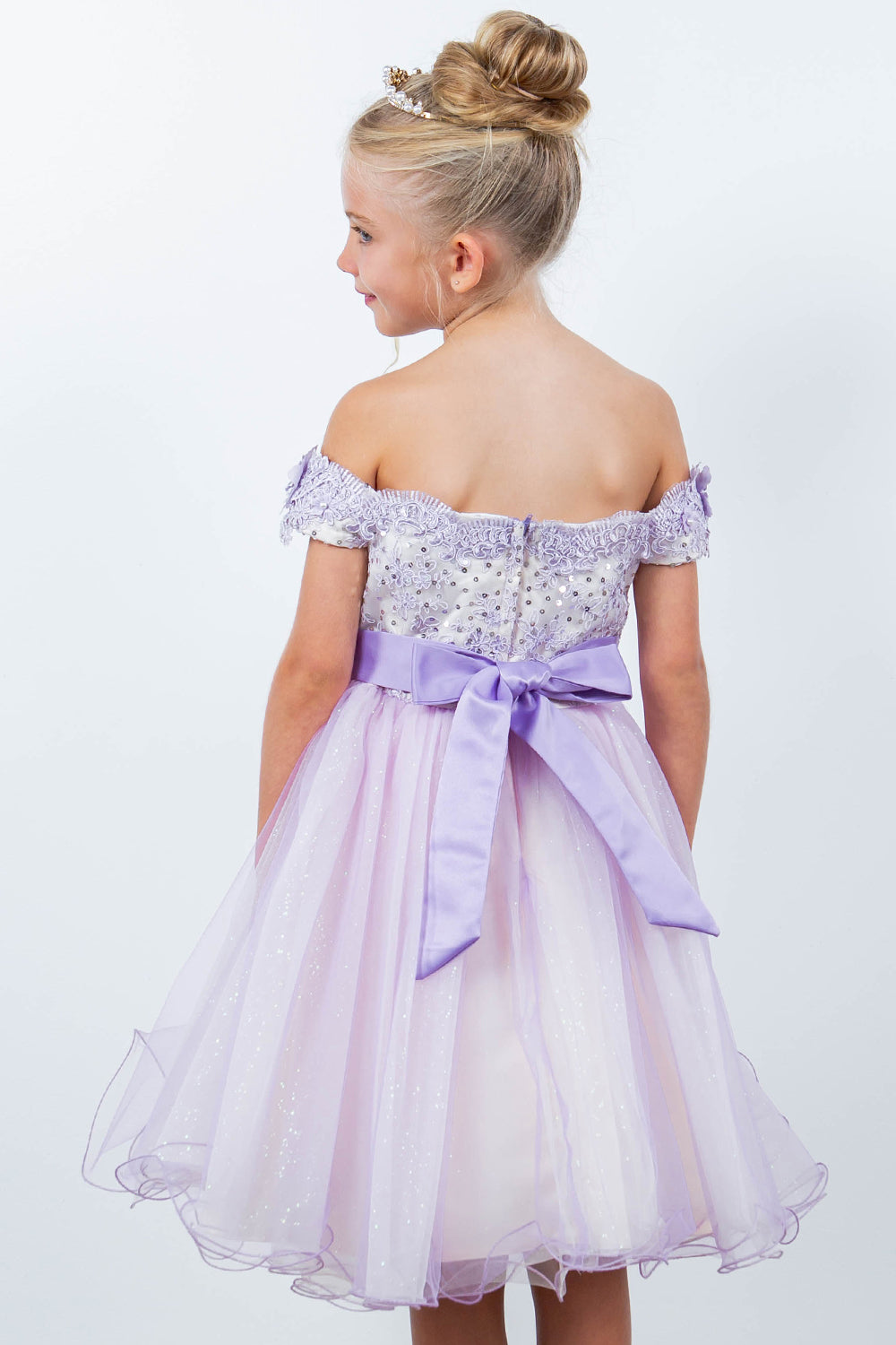 Off Shoulder Glitter Tulle Flower Girl Dress by Cinderella Couture USA AS9130