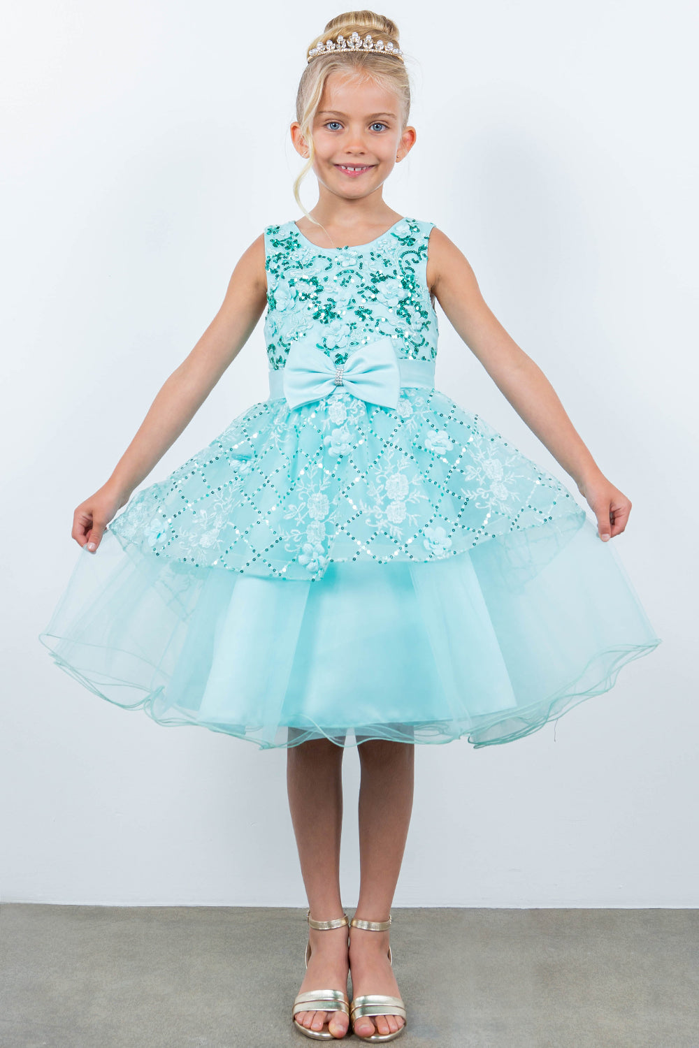 Sleeveless Sequin Layered Girl Party Dress by Cinderella Couture USA AS9131