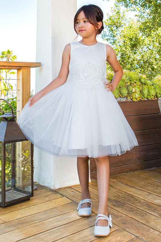 Elegant Sleeveless Satin Tulle Flower Girl Dress by Cinderella Couture USA AS9145