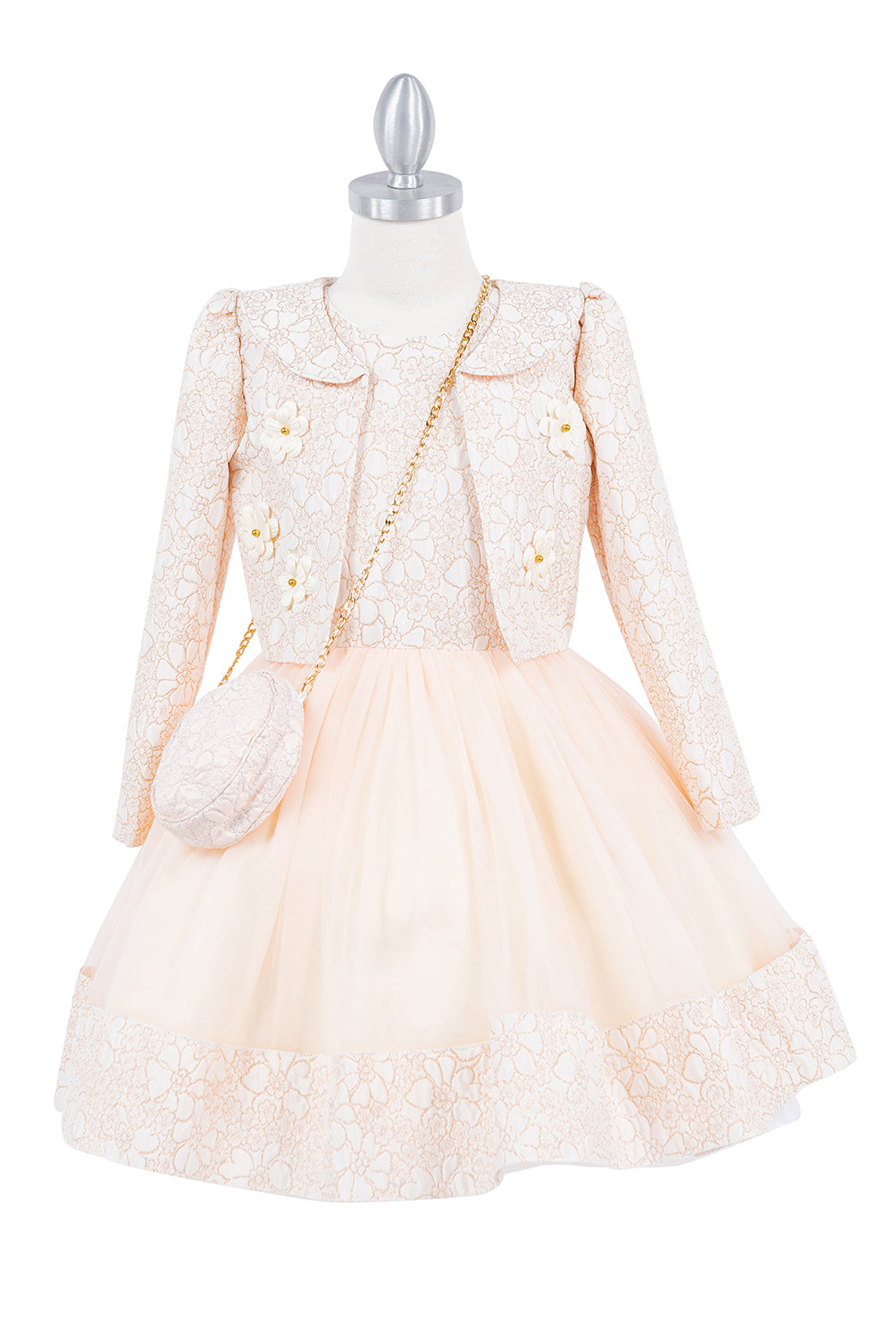 Elegant Jacquard Long Sleeve Jacket Girl Party Dress by Cinderella Couture USA AS9146