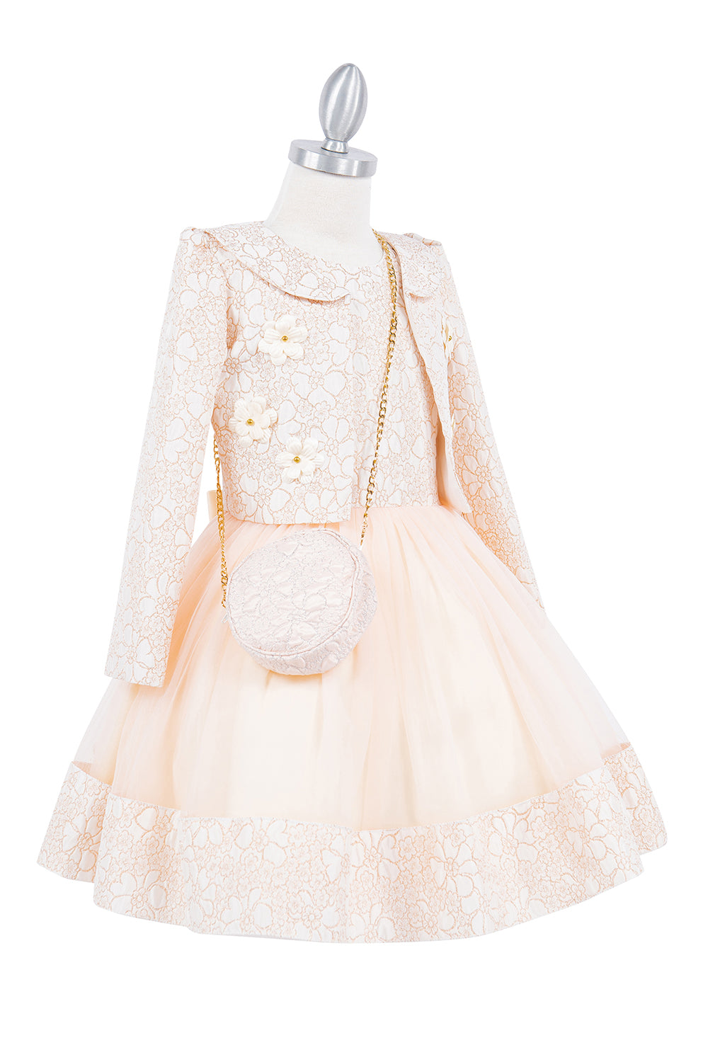 Elegant Jacquard Long Sleeve Jacket Girl Party Dress by Cinderella Couture USA AS9146