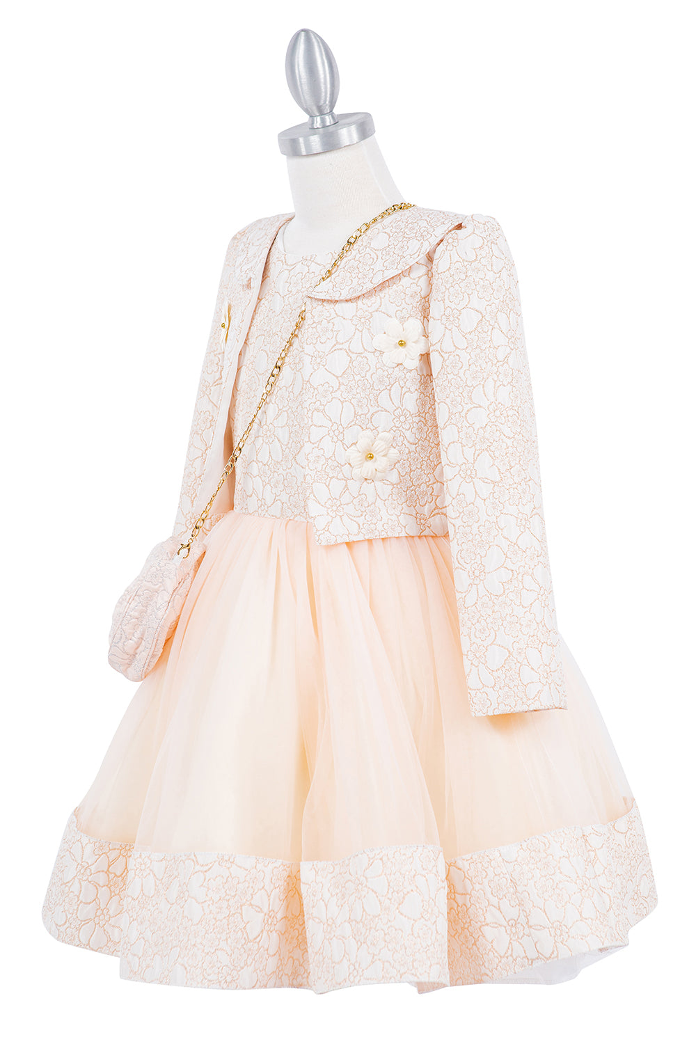 Elegant Jacquard Long Sleeve Jacket Girl Party Dress by Cinderella Couture USA AS9146