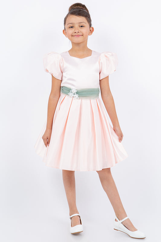 Puff Sleeve Satin Flower Girl Dress by Cinderella Couture USA AS9159