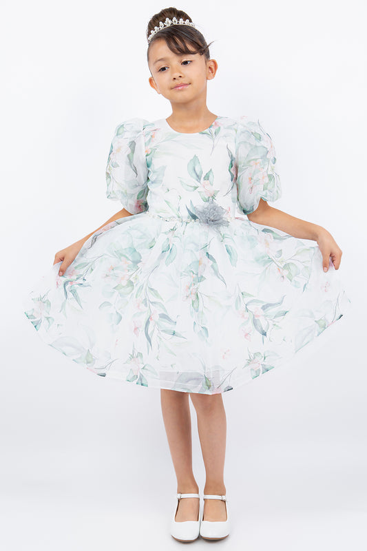 Big Puff Sleeve Print Girl Party Dress by Cinderella Couture USA AS9162