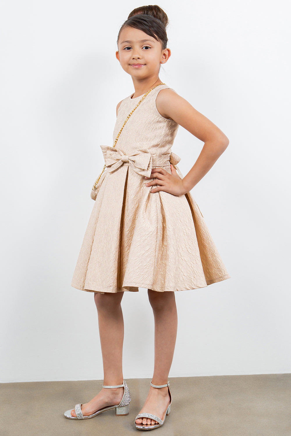 open lace back dress Jacquard Ribbon Sleeveless Jewel Top Girl Party Dress by Cinderella Couture USA AS9165 2 / Pink