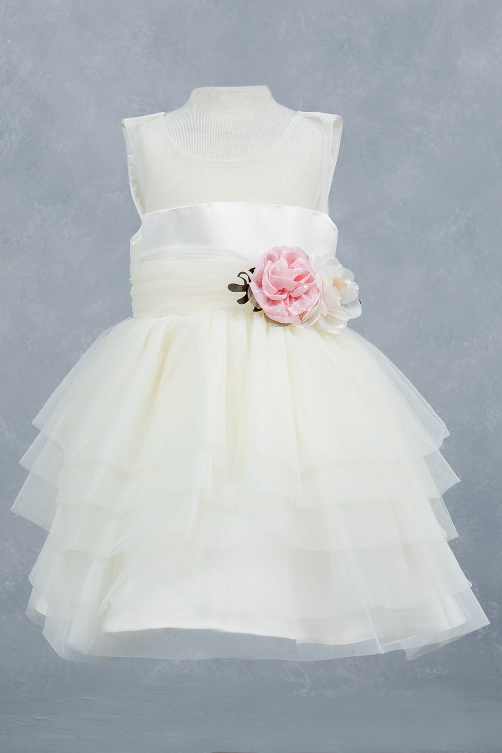 Sleeveless Layered Tulle Round Neck Girl Communion Dress by Cinderella Couture USA AS9175B