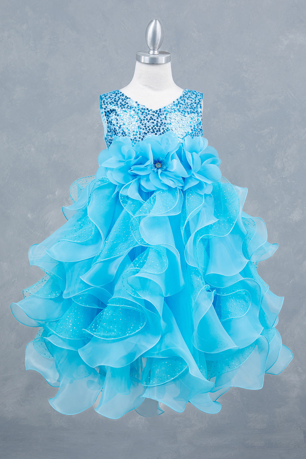 Glitter Sleeveless Ruffled Girl Communion Dress by Cinderella Couture USA AS9179
