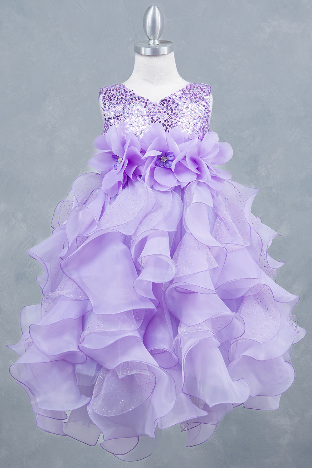 Glitter Sleeveless Ruffled Girl Communion Dress by Cinderella Couture USA AS9179