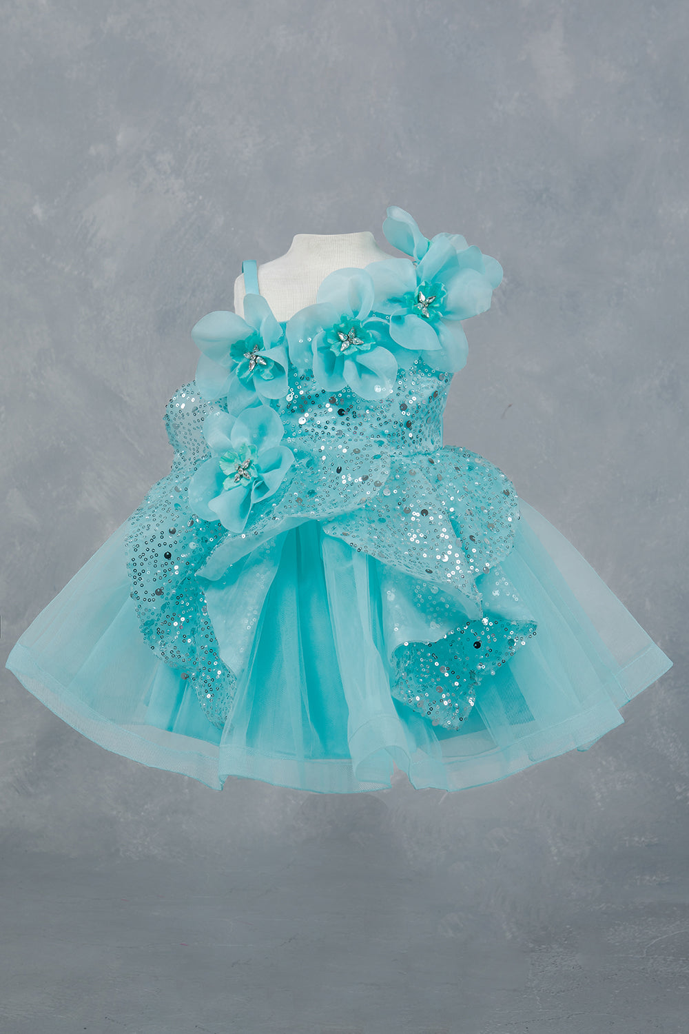 open lace back dress Ava Presley 38841 Aqua One Shoulder Feather Bodice Dress main image 1
