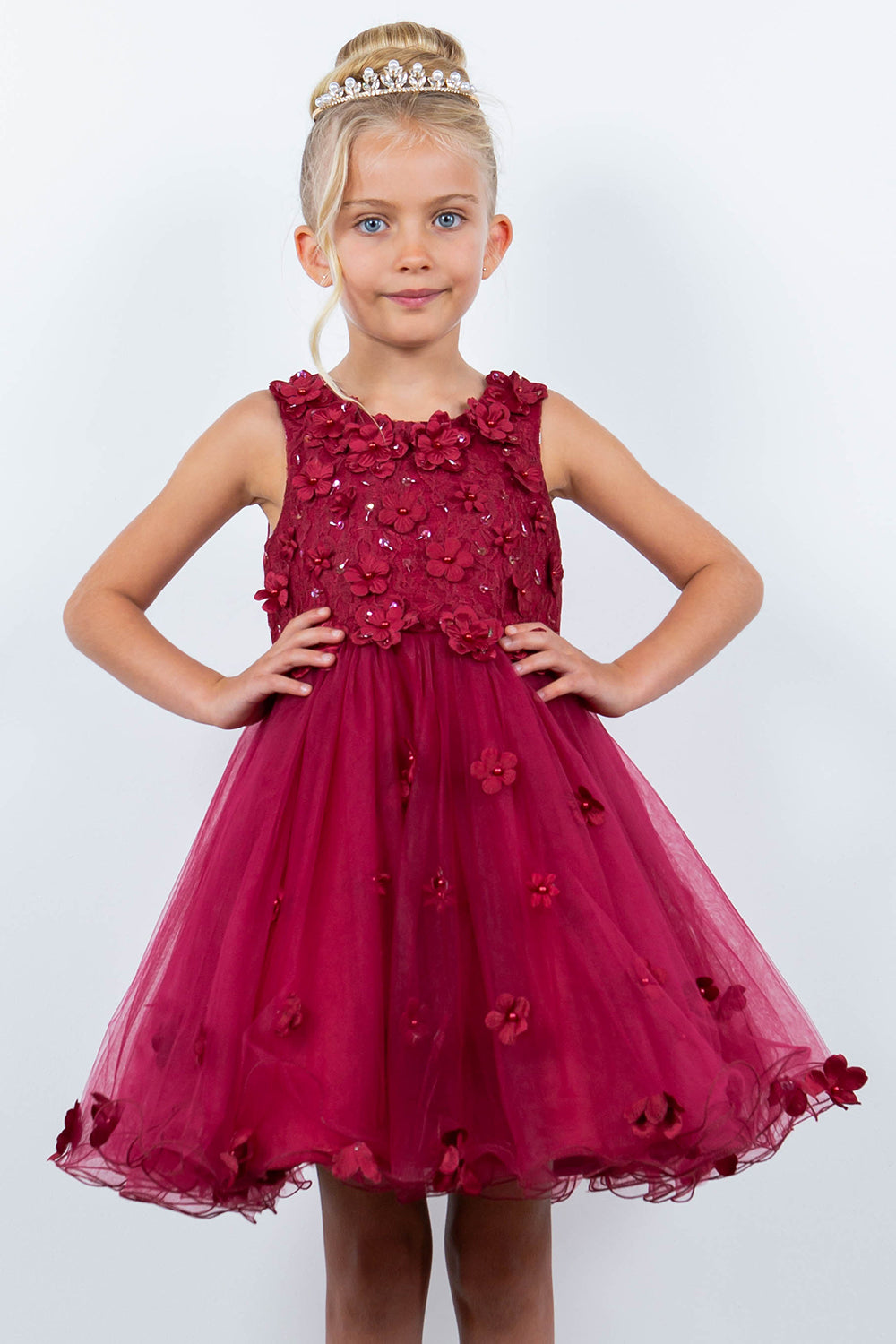 3D Floral Sleeveless Flower Girl Dress by Cinderella Couture USA AS9219