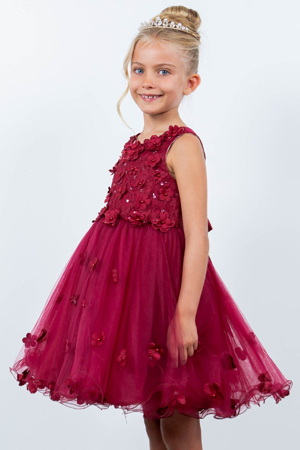 3D Floral Sleeveless Flower Girl Dress by Cinderella Couture USA AS9219