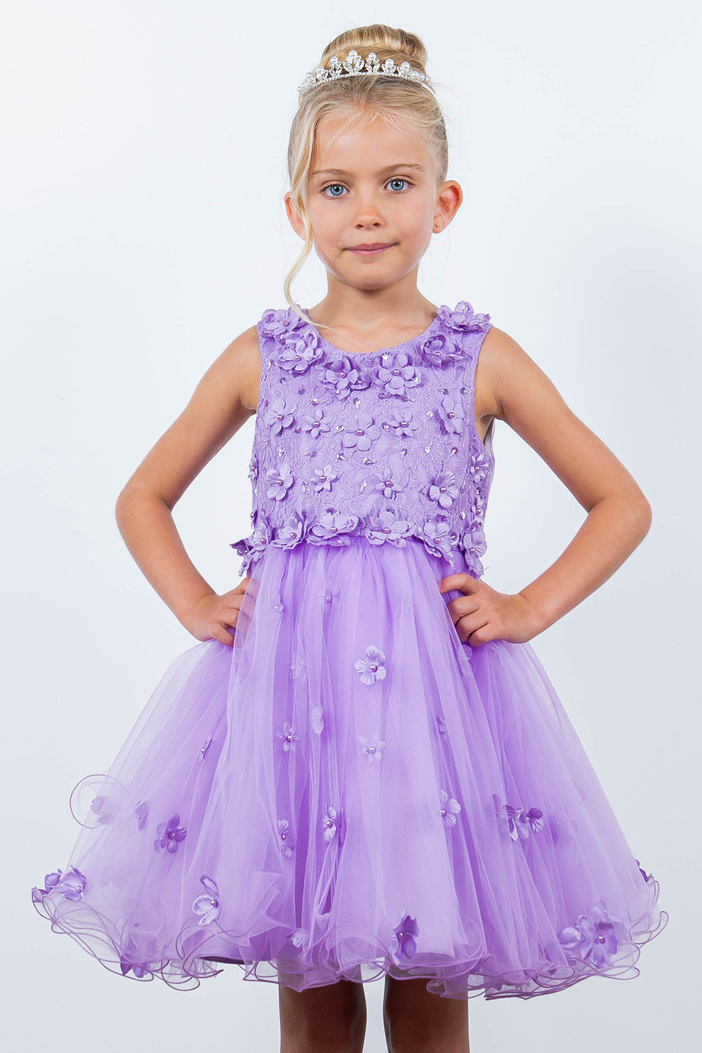 3D Floral Sleeveless Flower Girl Dress by Cinderella Couture USA AS9219