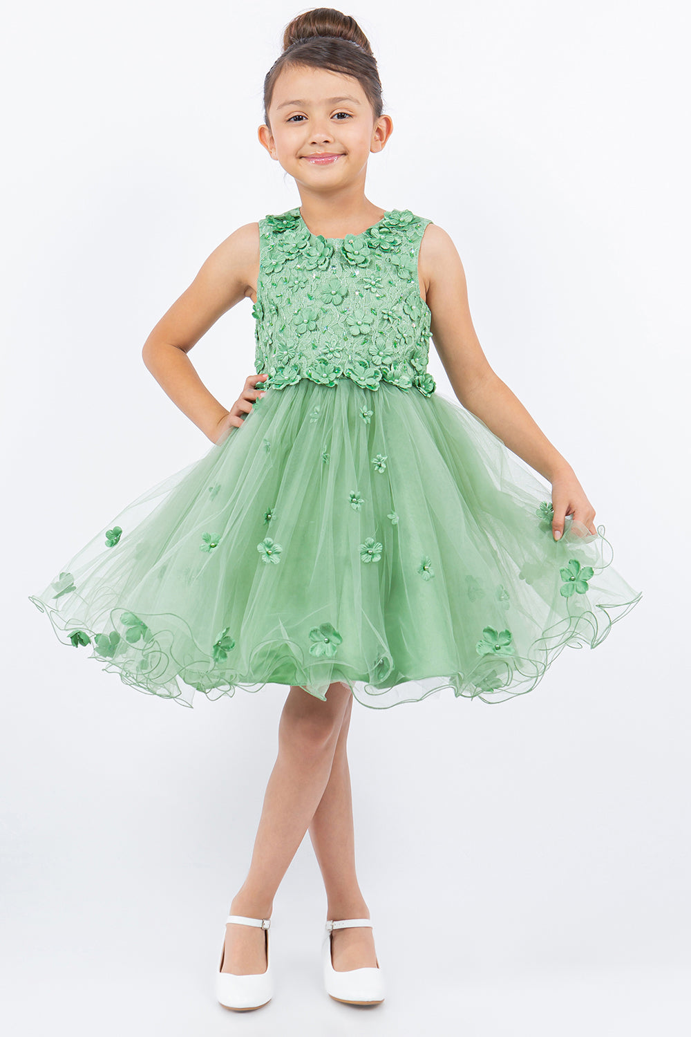 3D Floral Sleeveless Flower Girl Dress by Cinderella Couture USA AS9219