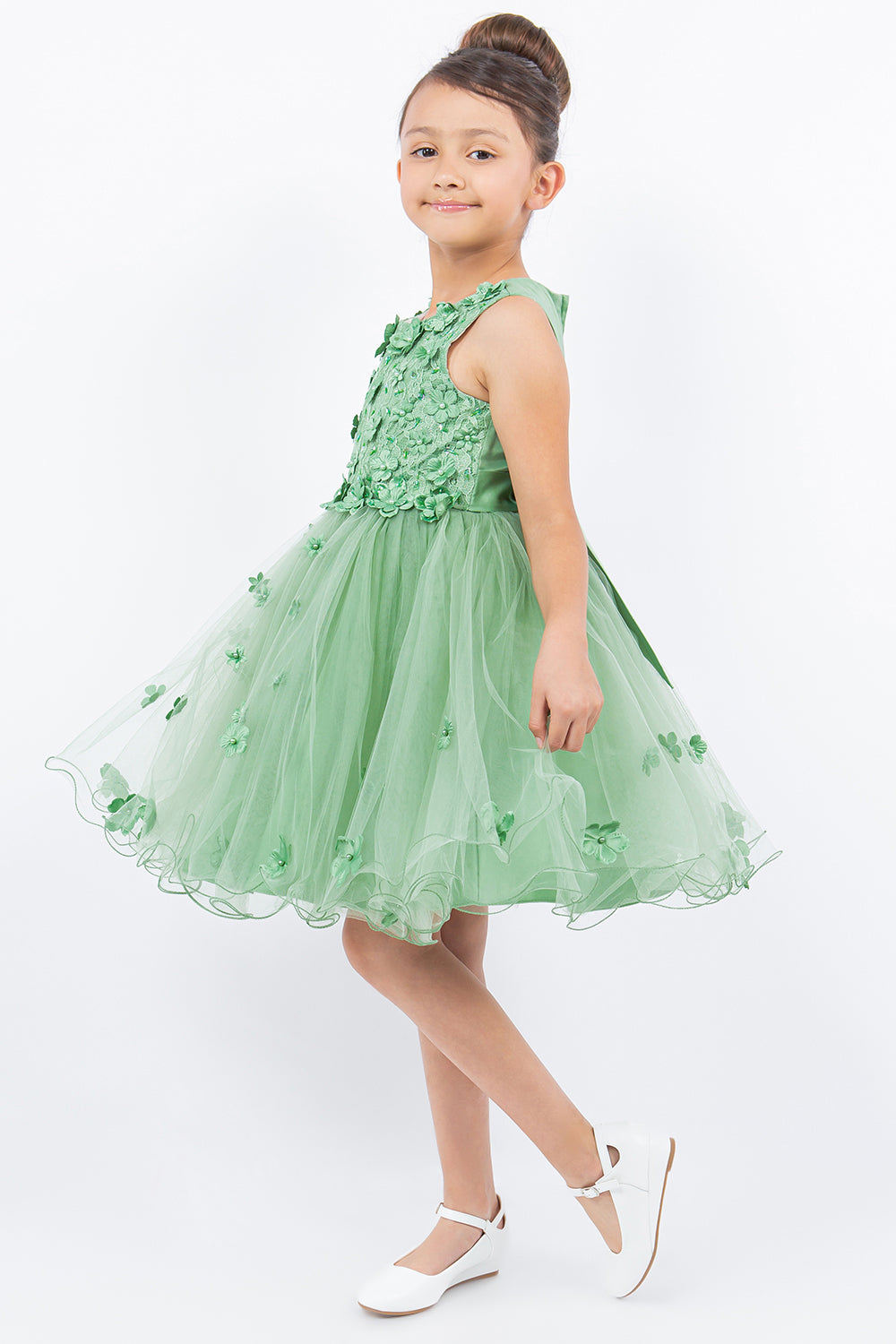 3D Floral Sleeveless Flower Girl Dress by Cinderella Couture USA AS9219