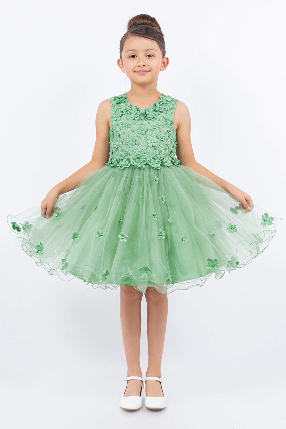 3D Floral Sleeveless Flower Girl Dress by Cinderella Couture USA AS9219