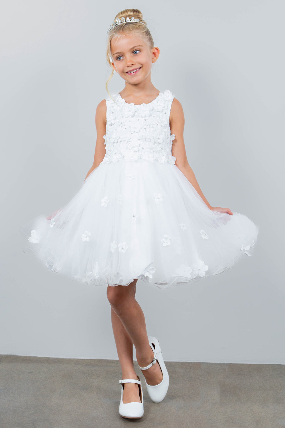 3D Floral Sleeveless Flower Girl Dress by Cinderella Couture USA AS9219