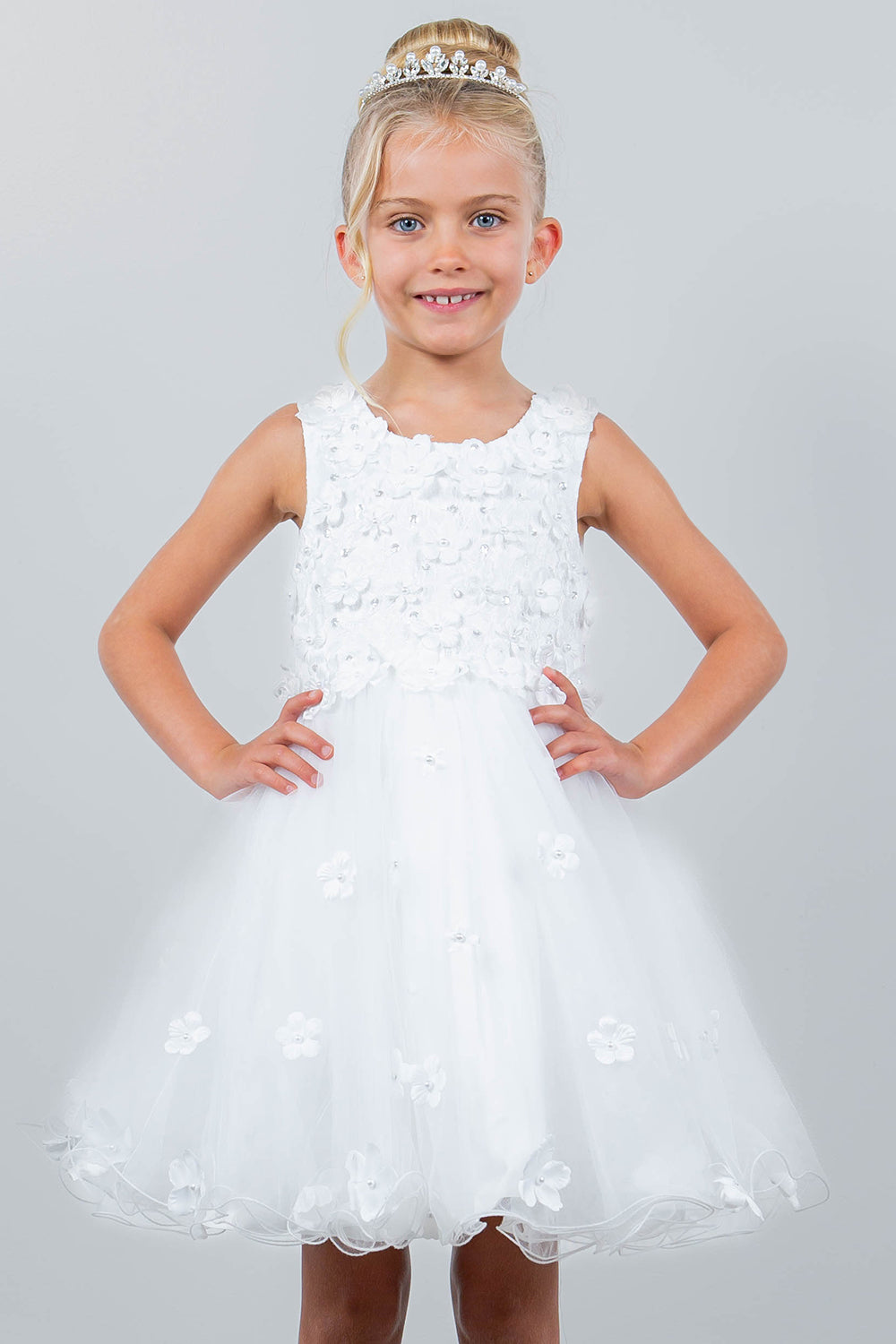 3D Floral Sleeveless Flower Girl Dress by Cinderella Couture USA AS9219