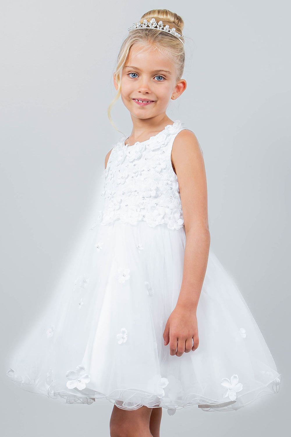 3D Floral Sleeveless Flower Girl Dress by Cinderella Couture USA AS9219