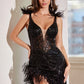 Embellished Feather Sheath Leg Slit Gown By Ladivine 9312 - Women Evening Formal Gown - Special Occasion